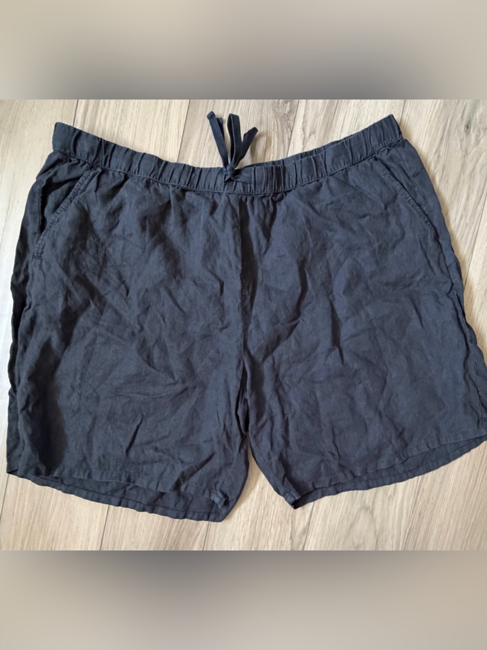 Eileen Fisher Linen High Waisted Quiet Luxury Boho Shorts Heathered Black 2X